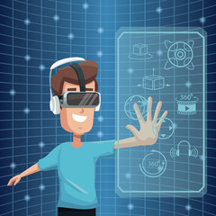 Wall Mural - virtual reality wearing goggle 360 degree vision digital vector illustration