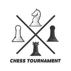 Wall Mural - Chess tournament logotype with figures isolated on white