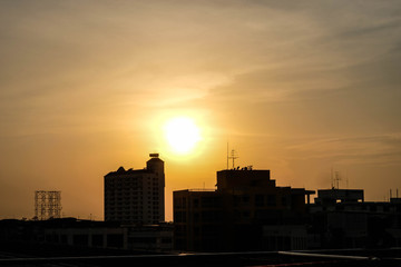 City view with sunset