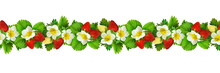Seamless Pattern With Strawbwrries Flowers, Berries And Leaves