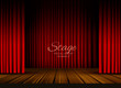 open red curtains stage, theater or opera background with wooden floor