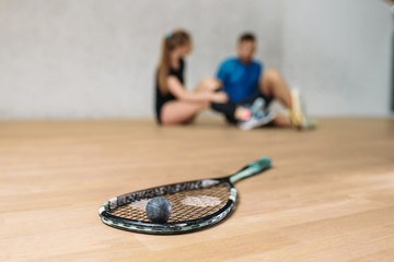 Squash game concept, racket with ball