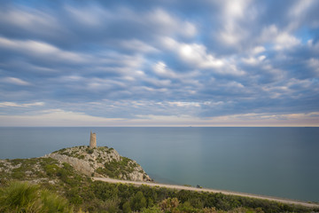 Colomera tower and green way in Oropesa del Mar (Castellon, Spain).