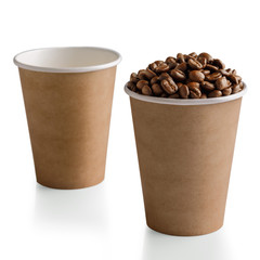 Wall Mural - coffee beans in paper cup isolated on white