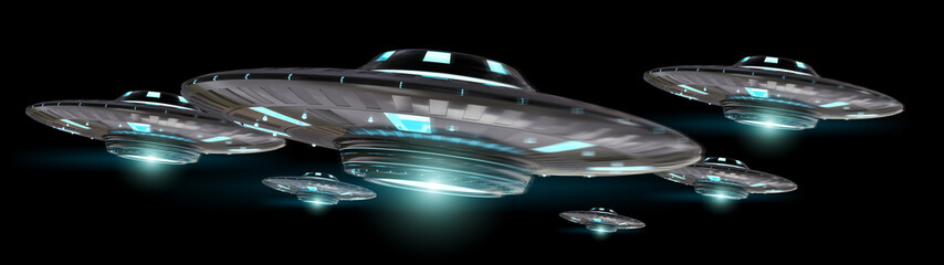 Poster - Vintage UFO isolated on black background 3D rendering