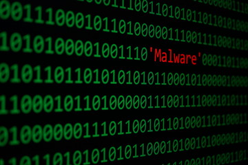 red malware and binary code concept security and malware attack.