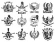 Set of knight emblems. Design elements for logo, label, emblem, sign, badge. Vector illustration