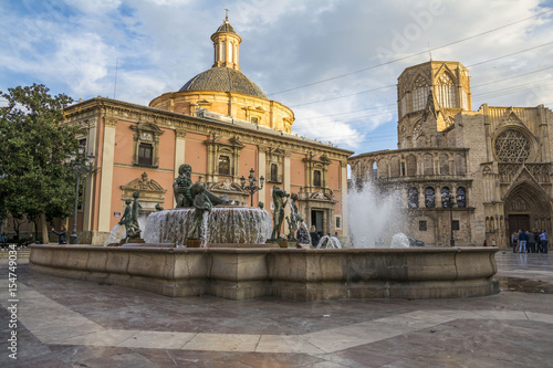 Turia Fountain In The Plaza De La Virgen In Valencia Spain Buy