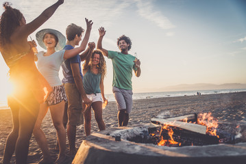 Wall Mural - Friends partying on the beach