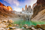 Fototapeta  - Laguna torres with the towers at sunset, Torres del Paine National Park, Patagonia, Chile