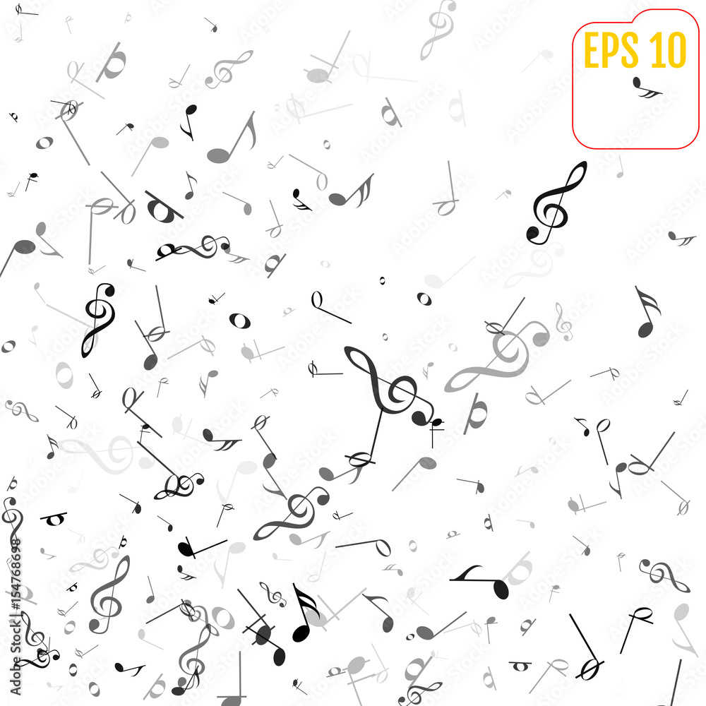 Musical Clef Note Background Vector Falling Notes Background. Frame of Treble Clefs, Bass Clefs and ...