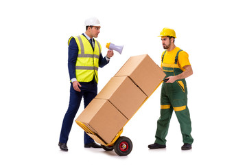 Two workers isolated on the white background