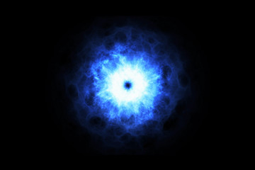 Abstract blue explosion or schock wave isolated on black. Futuristic background