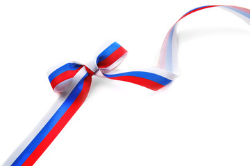 Wall Mural - Ribbon bow in colors of Russian flag on white background