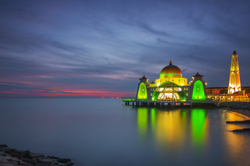 Malacca Straits Mosque in blue hour sunrise / sunset