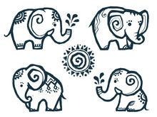 Cute Little Doodle Elephants In Indian Style