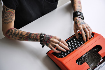 Wall Mural - Tattoo Typewriter Machine Letter Journalism Concept