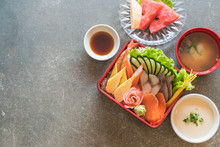 Raw Fresh Sashimi With Rice In Bento Box