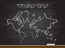 Chalk Hand Drawing With World Map. Vector Illustration.
