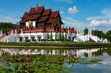 Ho Kham Luang Royal Pavilion And Water Lily Pond At Royal Park Rajapruek In Chiang Mai, Thailand