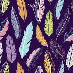 Wall Mural - Feathers seamless vector pattern