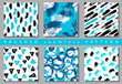 © vittmann - Vector Set of seamless pattern with brush stripes and strokes. Black blue color on white background. Hand painted grange texture. Ink geometric elements. Fashion modern style. Endless fabric print.