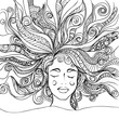 hand drawn ink doodle girls face and flowing hair on white background. design for adults, poster, print, t-shirt, flyers. sketch. vector eps 8.
