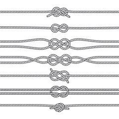 Poster - Sailing knots horizontal borders or deviders. Vector marine decorations