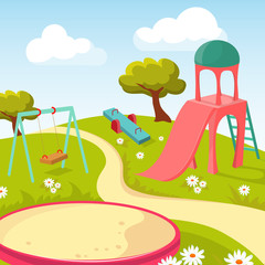 Canvas Print - Recreation children park with play equipment vector illustration