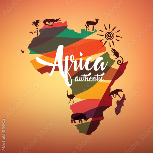 Obrazy Afryka  mapa-podrozy-afryki-dekoracyjny-symbol-z-sylwetkami-dzikich-zwierzat