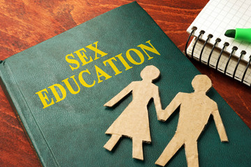 Book with title Sex education on a table.