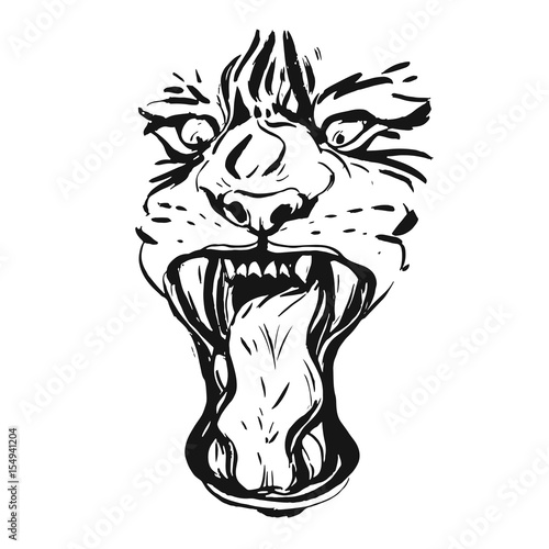wallpapers Realistic Angry Tiger Face Drawing hand drawn vector realistic ink graphic
