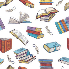 Wall Mural - different books from library. doodle vector illustrations. seamless pattern