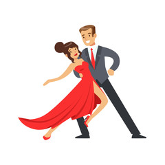 Wall Mural - Young happy couple dancing colorful character vector Illustration