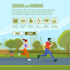 Wall Mural - Infographic set with runners and training elements. Vector fitness man and woman