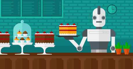 Sticker - Robot waiter working at pastry shop.