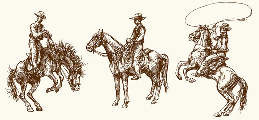 Cowboys. Hand drawn set.