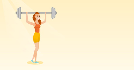 Sticker - Woman lifting barbell vector illustration.