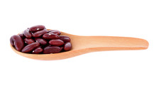 Fresh Red Beans In Spoon  Isolate On White Background