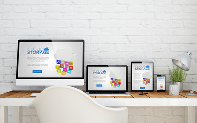 Wall Mural - multidevice desktop cloud storage