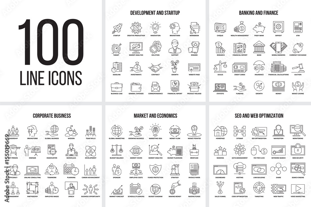 Vector set of thin line icons Stock Vector | Adobe Stock
