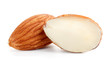 Almond isolated. Two almond nuts on white background. Full depth of field.