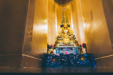 Golden Buddha In Lotus Pose In The Golden Mountain Temple Bangkok