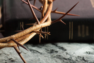 Wall Mural - Crown of thorns on wood desk