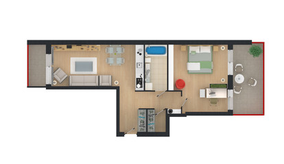 Apartment interior design - 3d floor plan