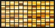 Digital design golden gradient icons. Vector gold shiny plate object textures set isolated on black background