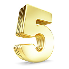 3d gold number 5 five.