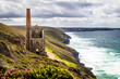 Ruins of Cornish tin mine on coast in Cornwall, UK