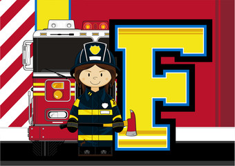 Poster - F is for Fireman Learning Illustration