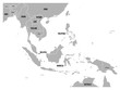 South East Asia political map. Grey land on white background with black country name labels. Simple flat vector illustration.